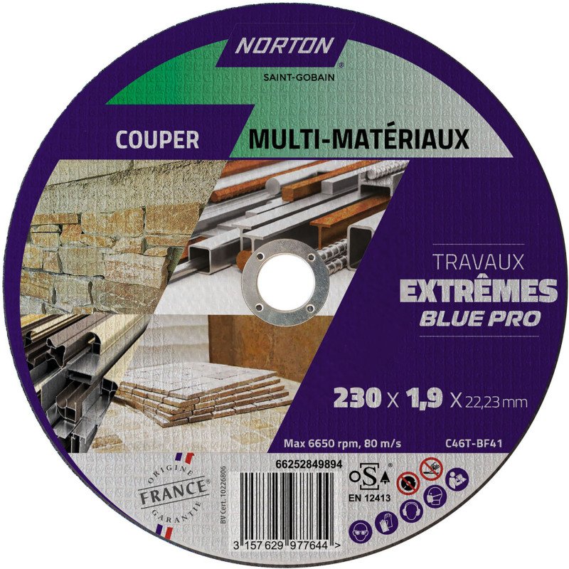Disque à tronçonner Norton multi-matériaux Travaux Extremes 230 x 1,9 x 22,23 mm