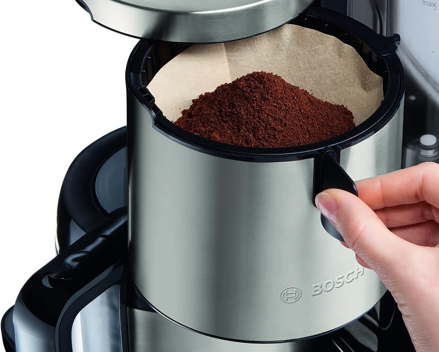 Bosch Filterkaffeemaschine Styline TKA8A683, Aroma Sensor, Edelstahl-Thermokanne 1,1 L, für 8-12 Tassen, Abschaltautomatik, Entkalkungssystem, Tropfstopp, abnehmbarer Wassertank (1 L), 1100 W, schwarz