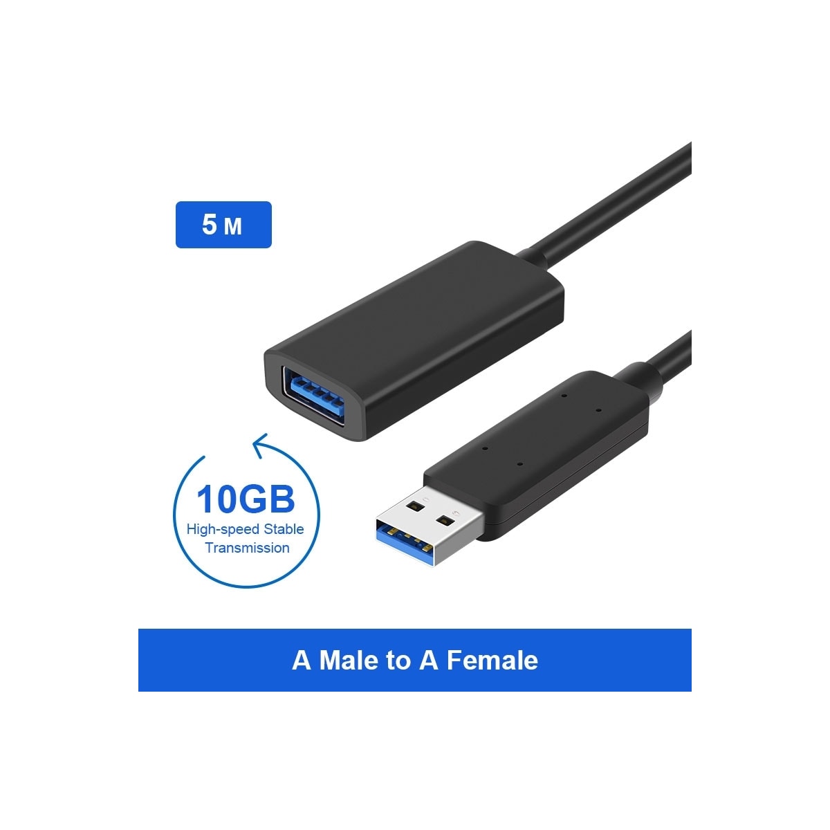 NÖRDIC Active 5m USB3.2 10Gbps USB-A skjøtekabel for Xbox, PS5, Oculus, skriver, skanner, Playstation, VR USB-forlengelseskabel