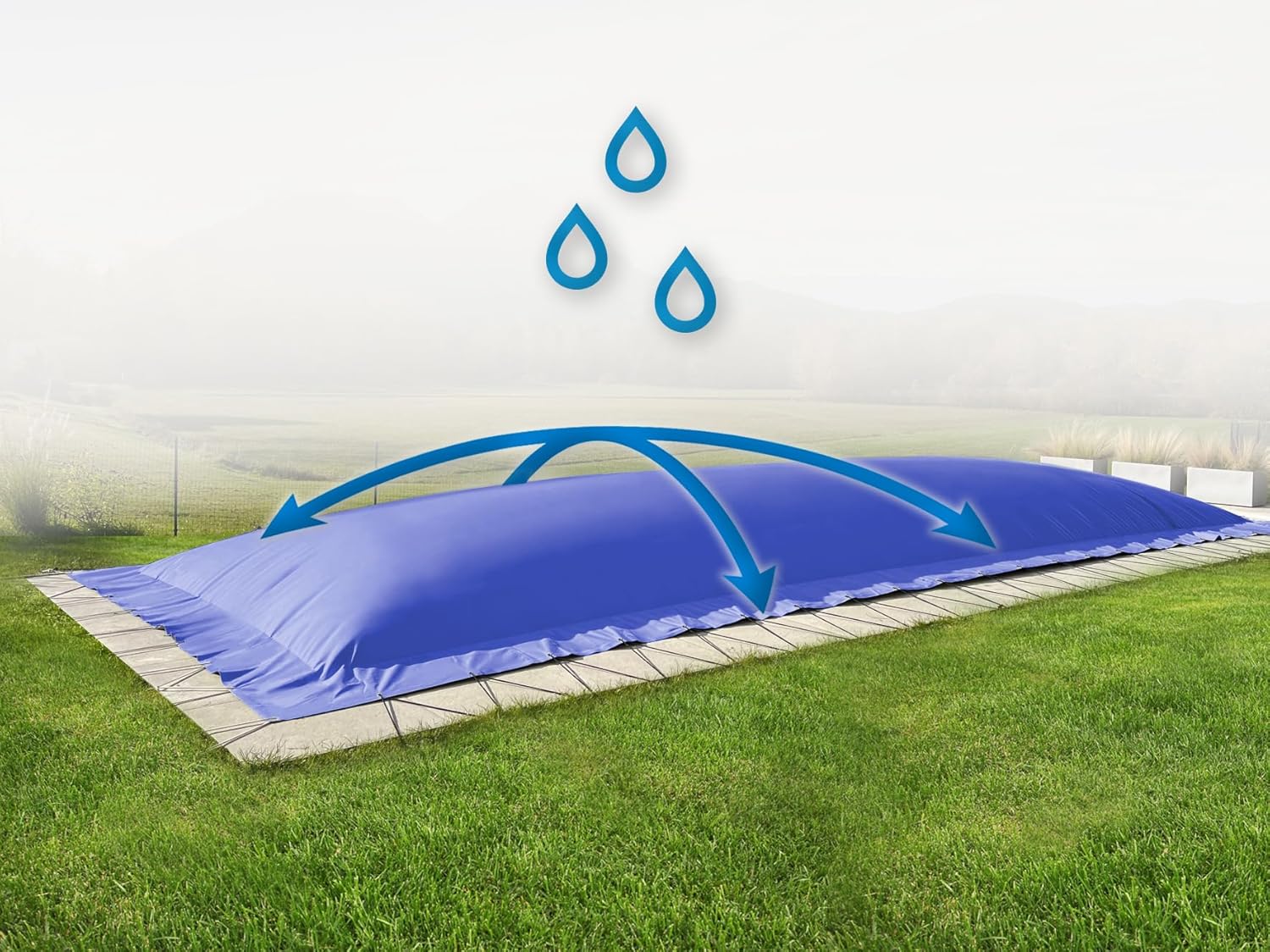 AirDeluxe Rechteckige aufblasbare Poolplane Schwimmbad Abdeckung aus LKW Plane, Winter Poolabdeckung (6m x 3m, Blau)
