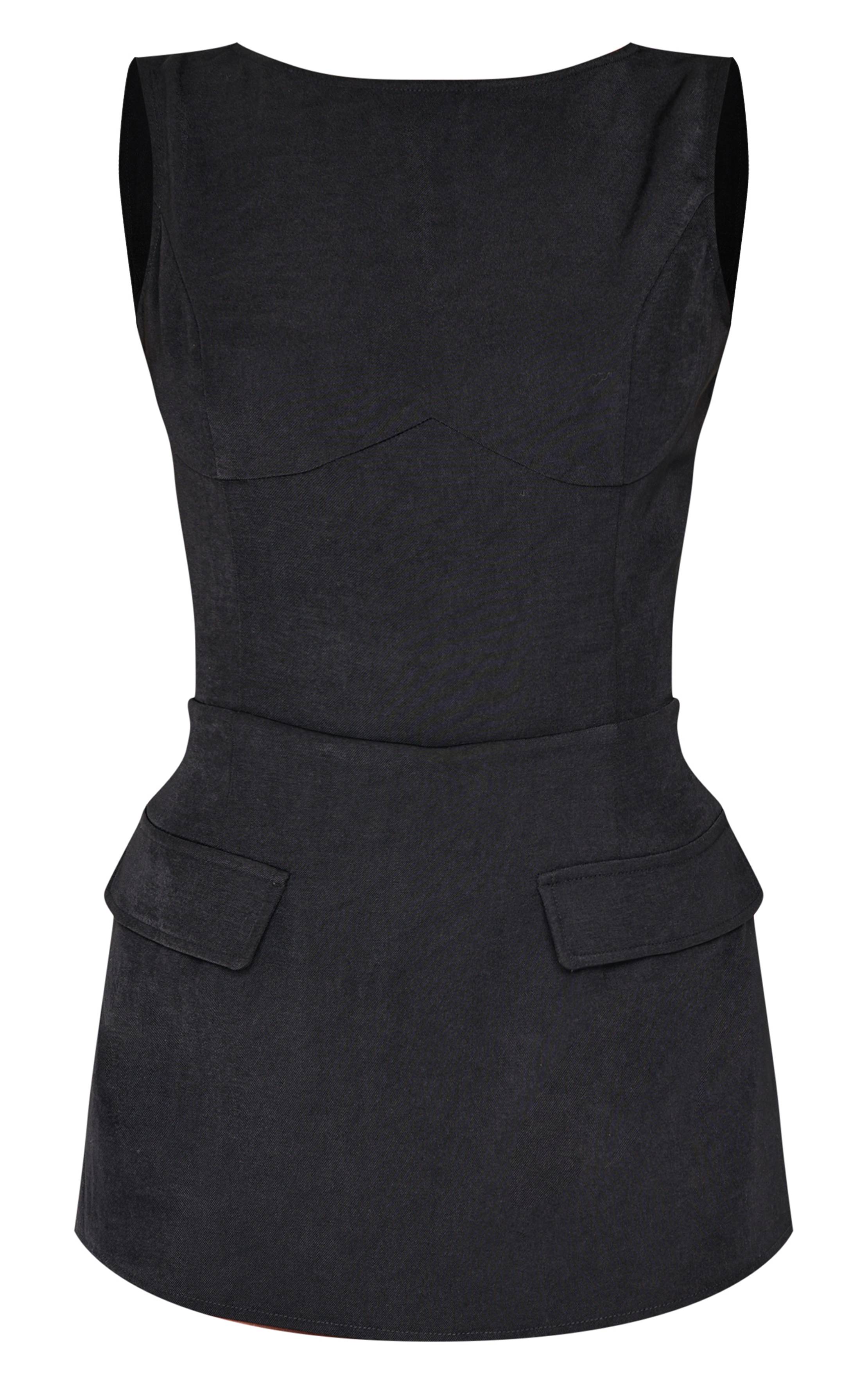 Noir Combi-short Jupe-short Sans Manches Avec Détail De Poches En Tissu Tissé