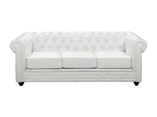 Canapé 3 places et 2 fauteuils CHESTERFIELD - Simili Blanc