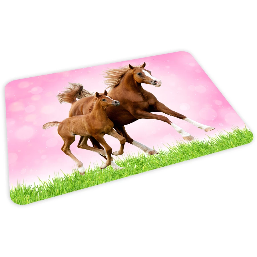 Nikima Platzset stabiles Vinyl Tischset Pferde rosa bunt