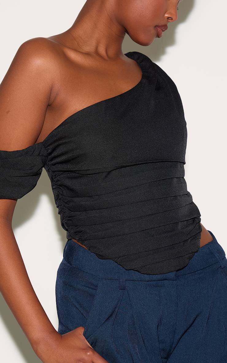 Noir Corset Drapé En Tissu Tissé