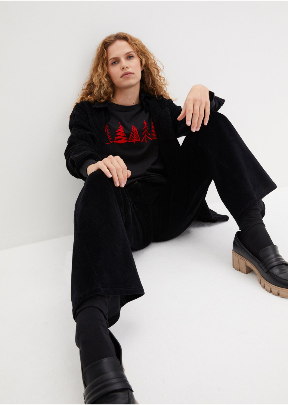 T-shirt coton à manches longues avec motif Noël