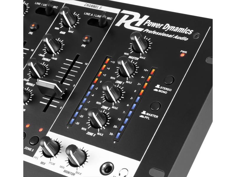 Power Dynamics Verstärker Pro PDZM700 Analoger 6-Kanal 4-Zonen Mischer, 19