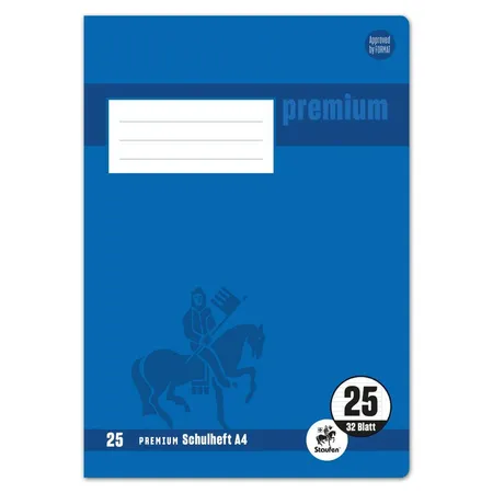 Staufen Premium Schulheft Lin25 A4 32 Blatt 90g/qm 9mm liniert mit Rand