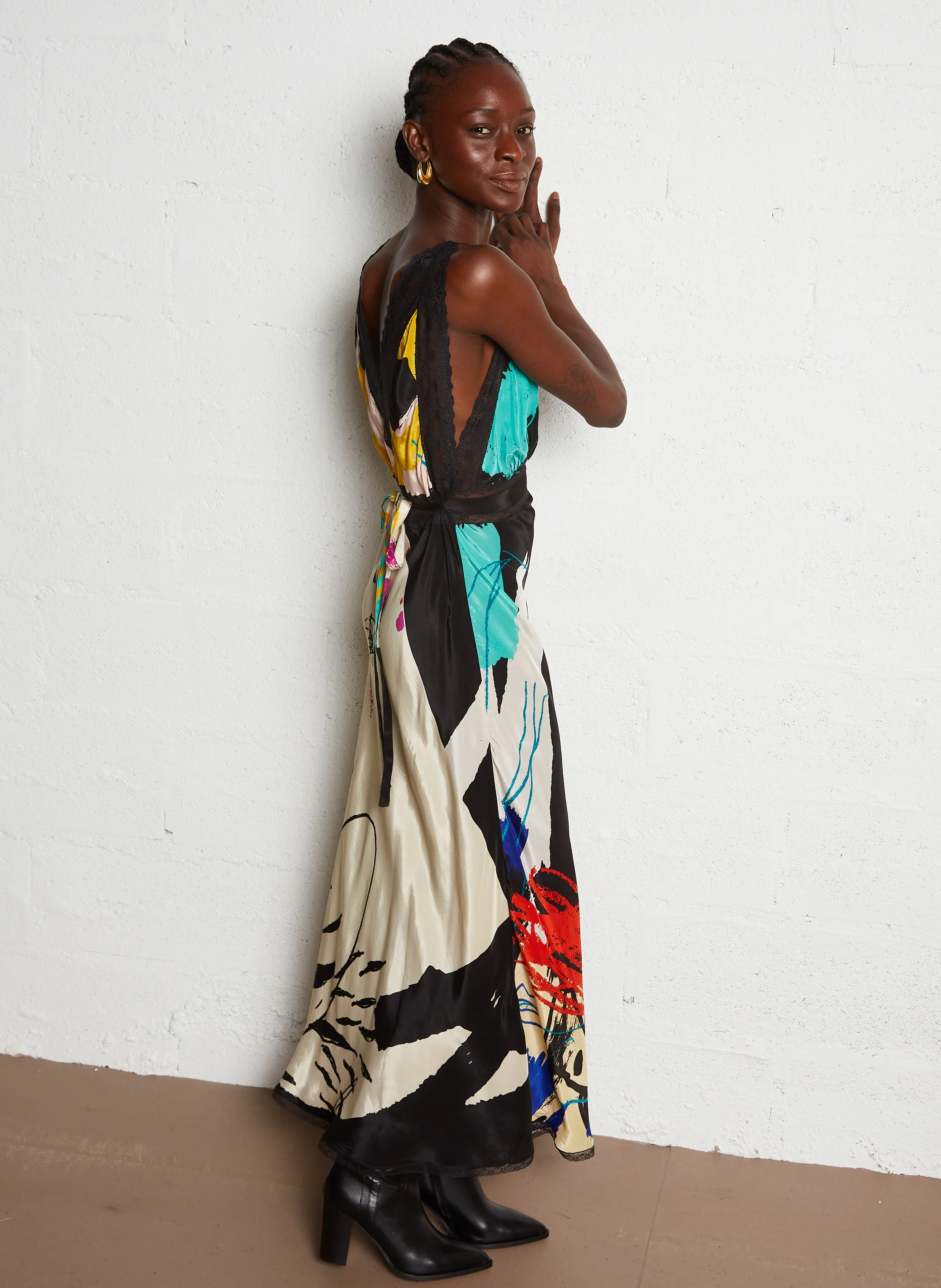 MALI - Robe longue droite à col V | Multicolore