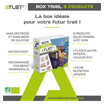 BOX TRAIL ATLET (3 barres énergétiques  1 gâteau moelleux  1 gel  2 compotes  1 boisson énergétique   flasque offert) certifiés biologique FR-BIO-01   1 Flasque