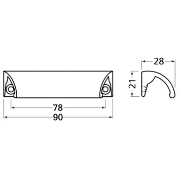 Hermeta ladegreep opschroevend 90 mm mat zwart