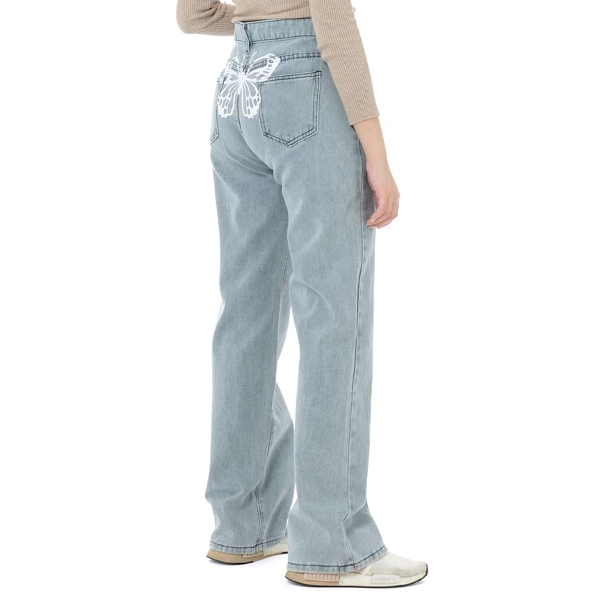 BrickBlack - Hoge taille vlinderprint rechte jeans