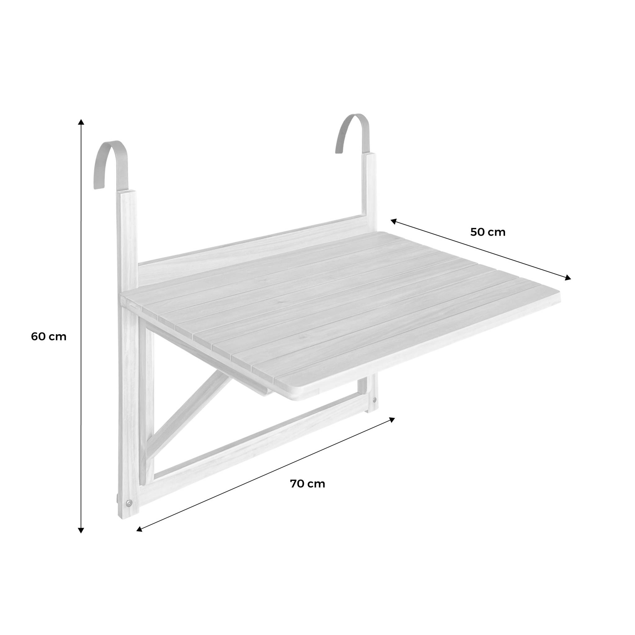 Table d'appoint en bois pour balcon. Rectangulaire. Rabattable. Hauteur ajustable