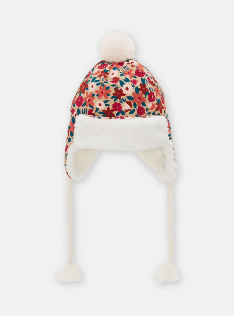 Chapka beige à motif fleuris pour bébé fille
