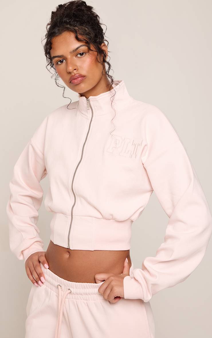 Rose Veste Courte Zippée Plt À Col Cheminée