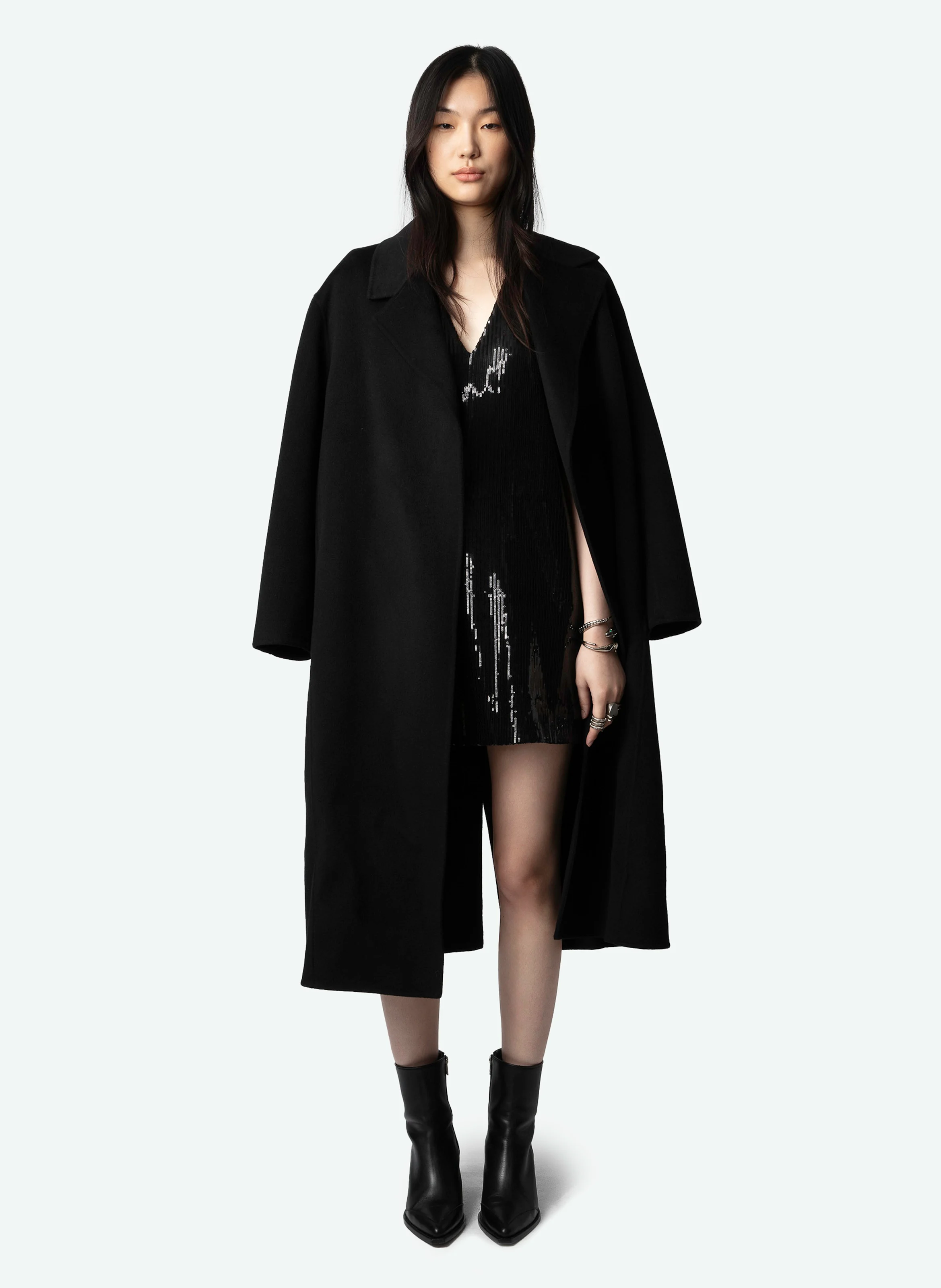 RASHU - Robe courte à sequins en coton bio mélangé | Noir