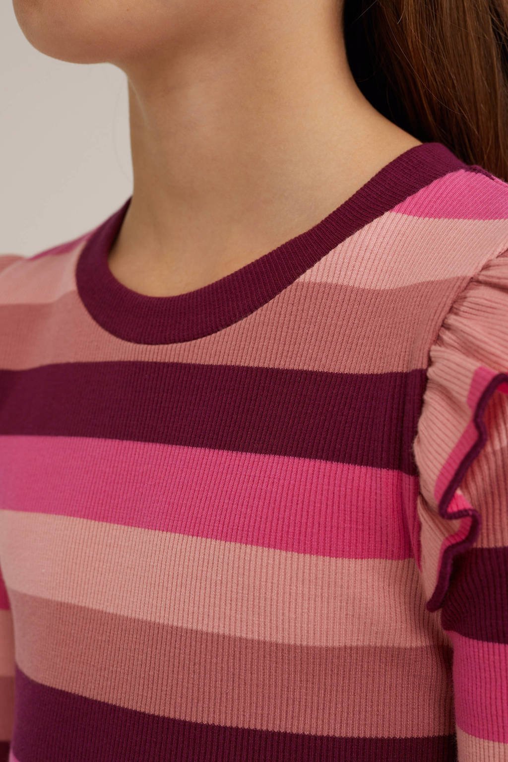WE Fashion gestreepte jurk roze/lichtroze/donkerroze