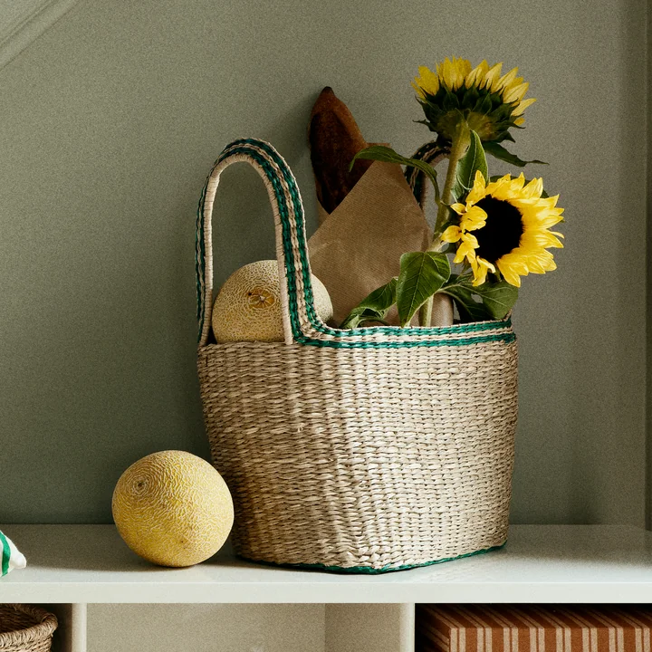 Broste Copenhagen - Lykke Korb, natural / jelly green (2er-Set)