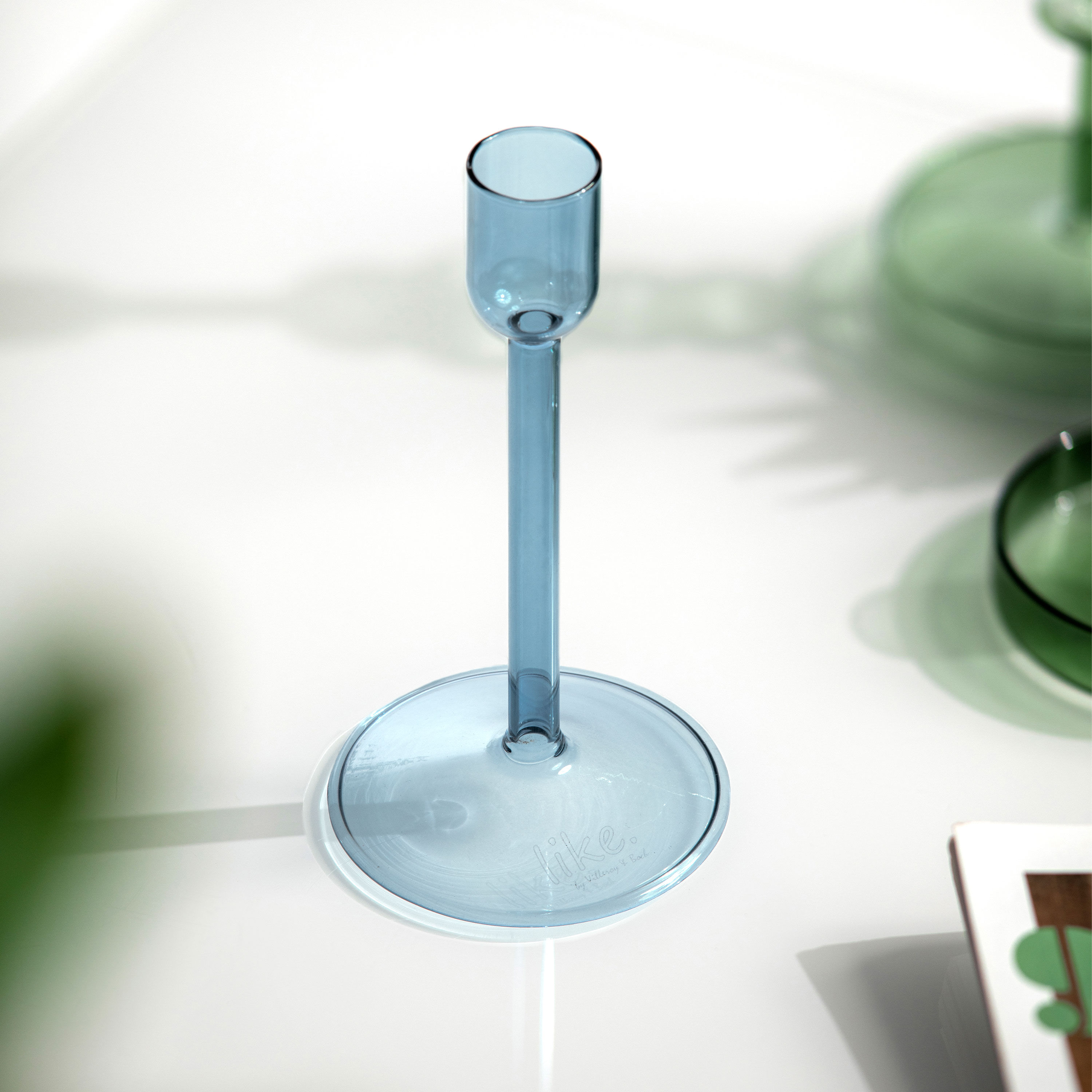 Like Home Candlestick holder Blue, 3.2'' x 3.2'' x 6''