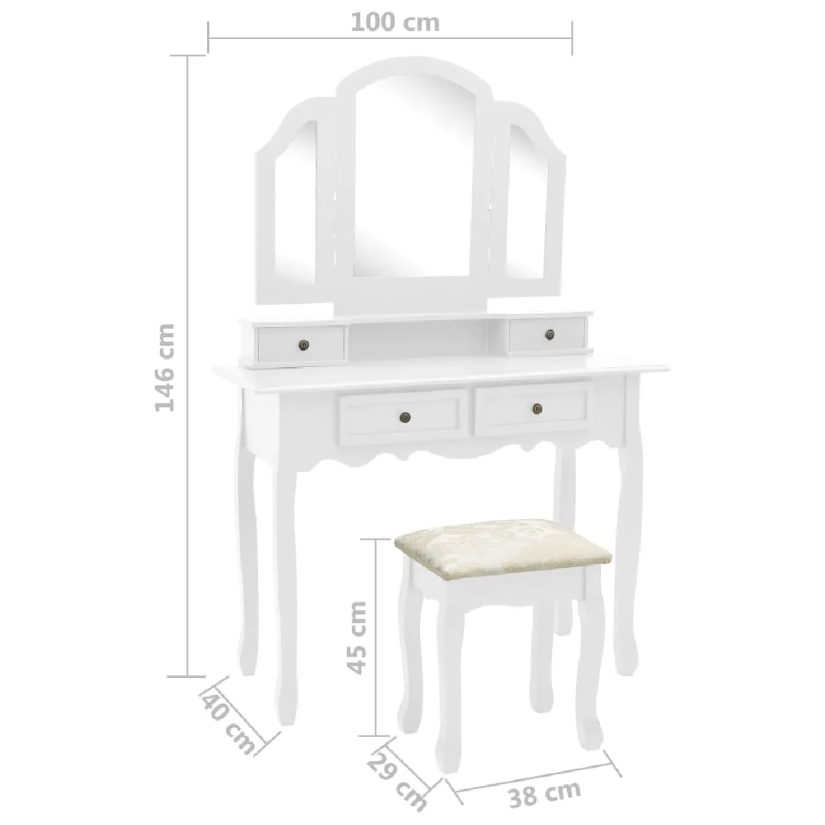 vidaXL Ensemble de coiffeuse et tabouret - Blanc
