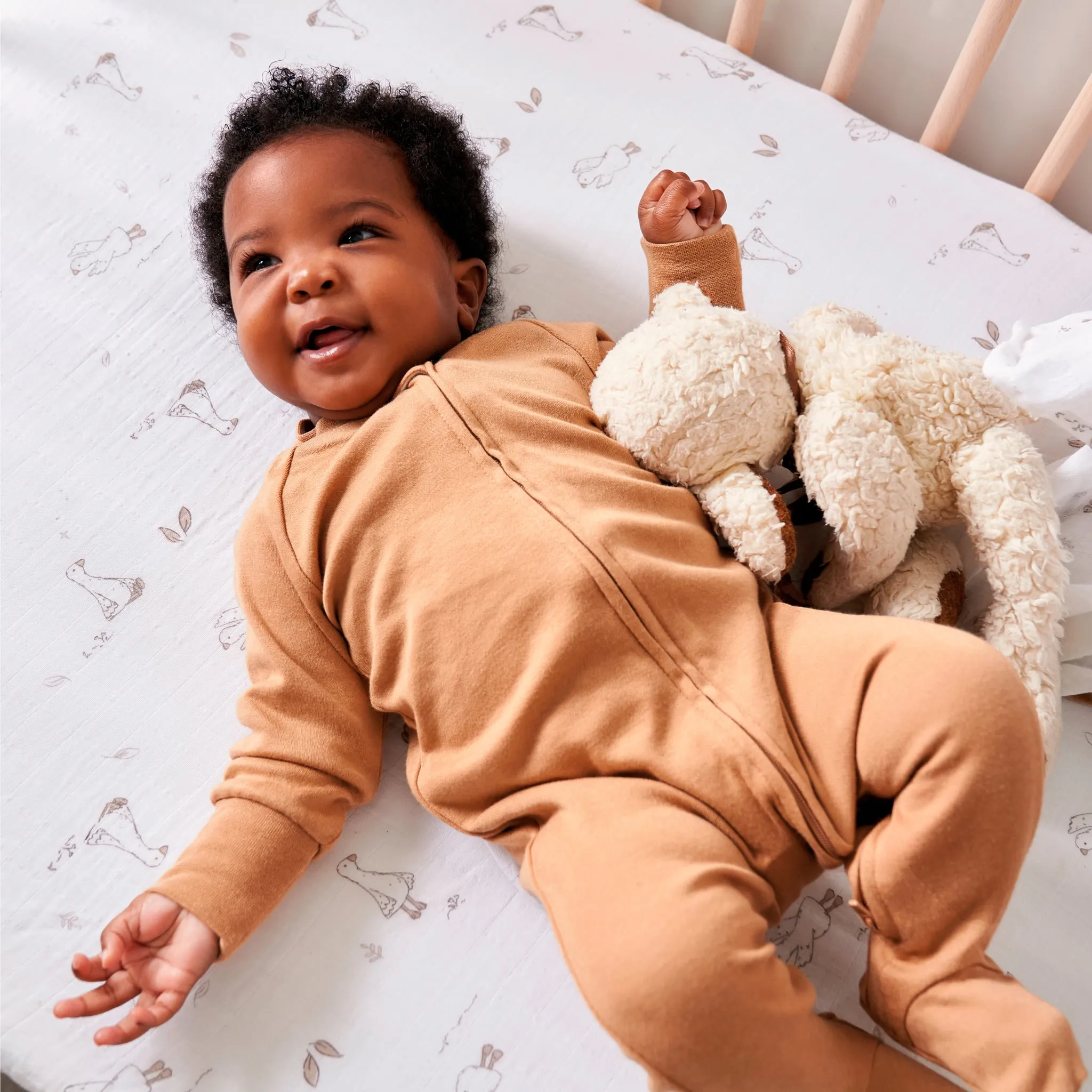 Perlimpinpin Drap Contour pour Lit de Bébé - Mousseline Oies
