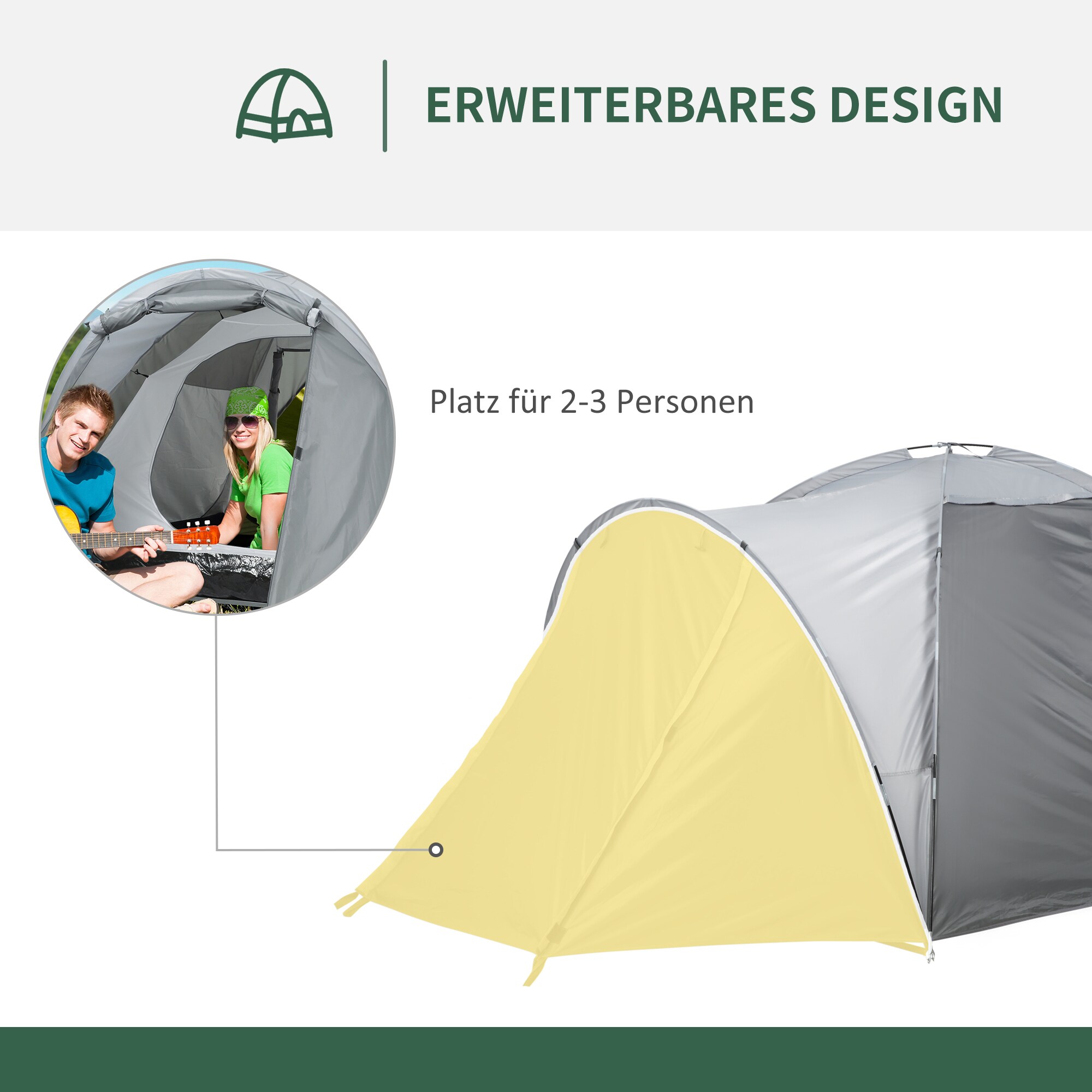 Outsunny Campingzelt mit Meshfenster grau 350L x 220B x 145H cm