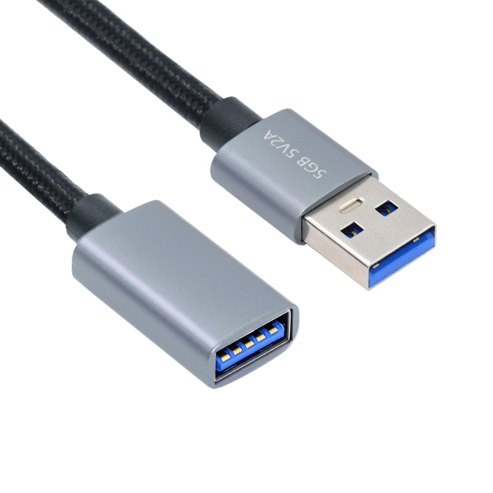 (30cm) USB A auf USB 3.0 A-Buchse Verlängerungskabel Nylon Geflecht Adapter Kabel - Schwarz