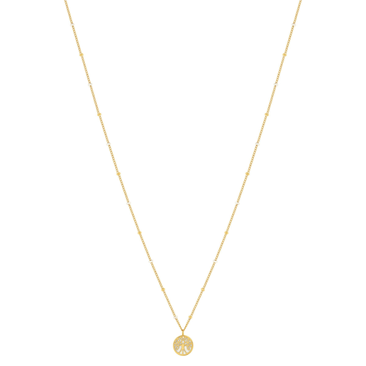 Collier acier doré arbre de vie laque blanche 46 cm