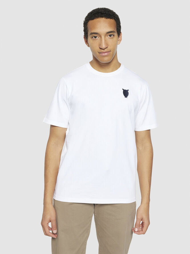 Knowledge Cotton Apparel Regular fit owl chest embroidery t-shirt - GOTS/Vegan Hvid