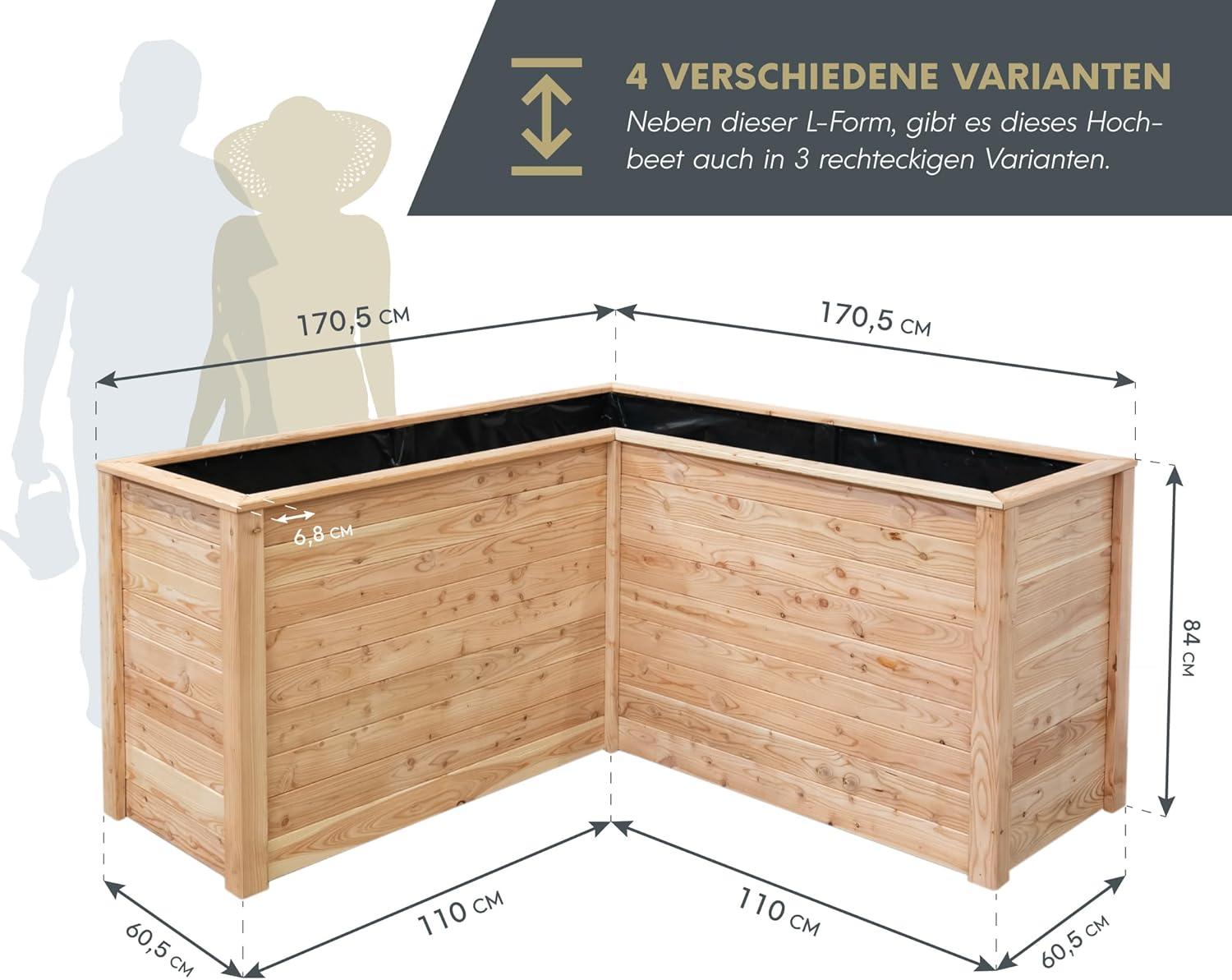 WESTMANN Hochbeet Klassik L aus Lärchenholz inkl. Aussaatkalender| 170x170x84 cm Natur | Kräuterbeet für den Außenbereich | Holzhochbeet zum Bepflanzen von Gemüse & Kräutern
