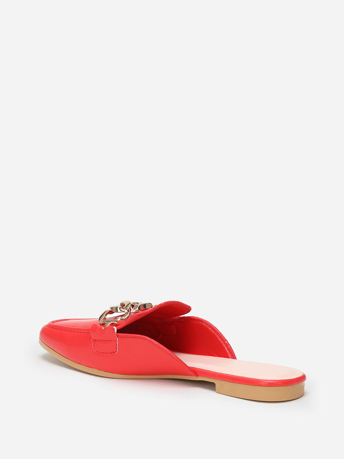 Mules mocassins avec bride à maillons- Rouge