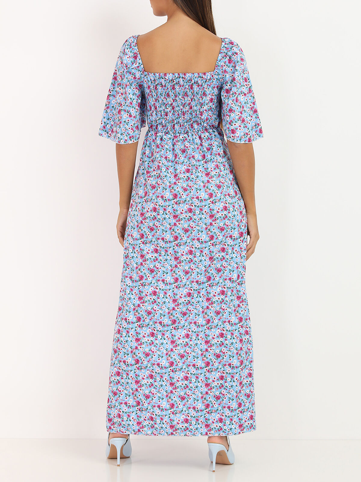 Robe ajourée à imprimé fleuri- Bleu clair