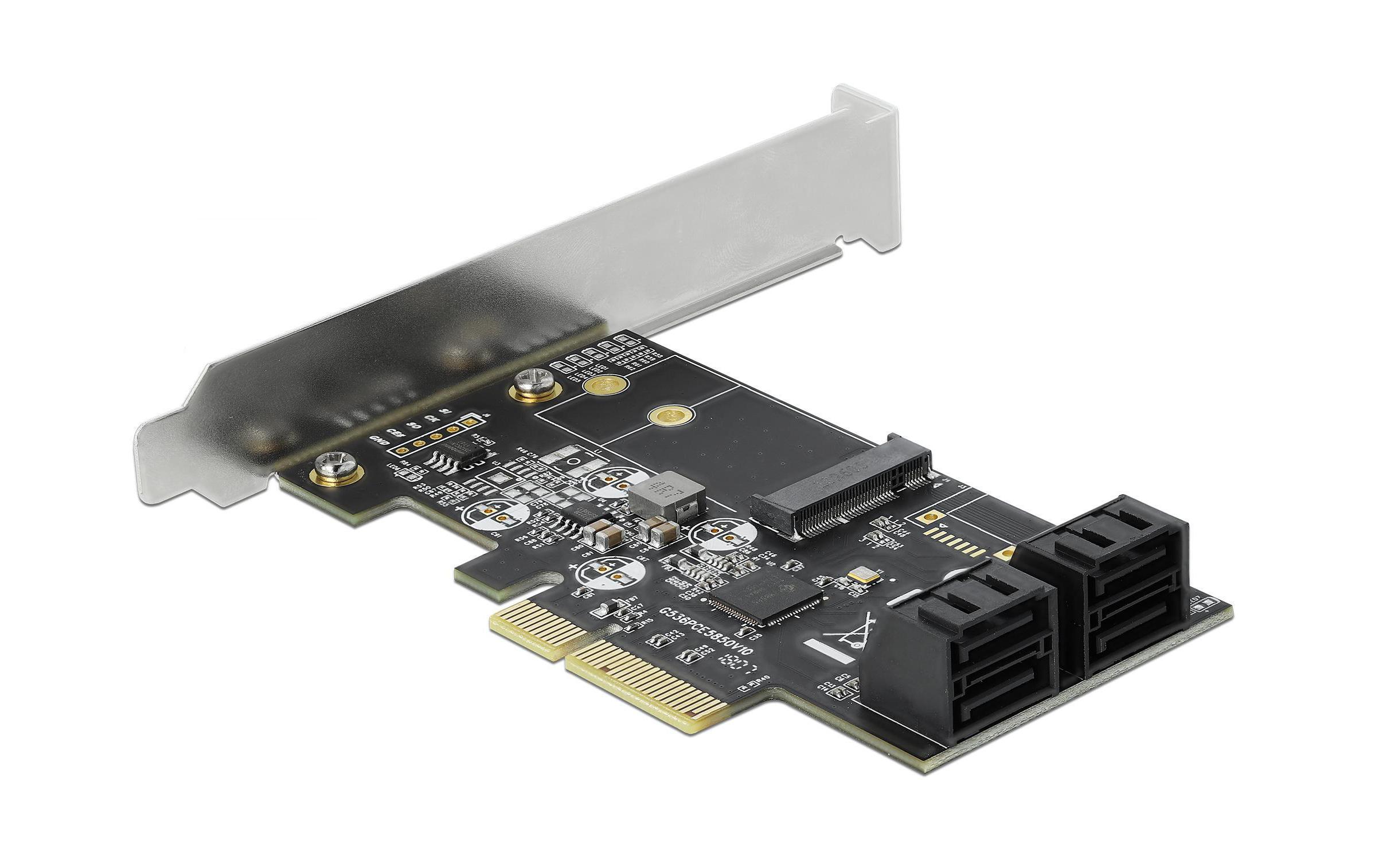 SATA-Controller 4Port SATA & 1Port M.2 SATA PCI-Express-x4Delock 4 Port SATA und 1 Slot M.2 Key B (Format 2242 und 2230) PCI Express x4 Karte