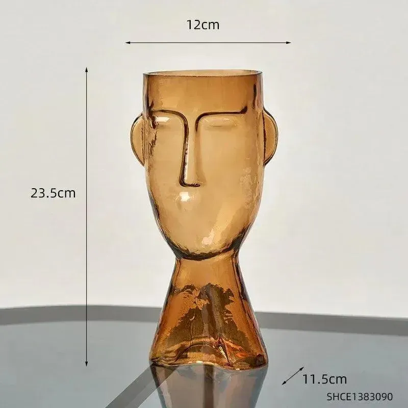 Modern Abstract Face Transparent Glass Flower Vase | Minimal Art Home Terrarium for Table Decor