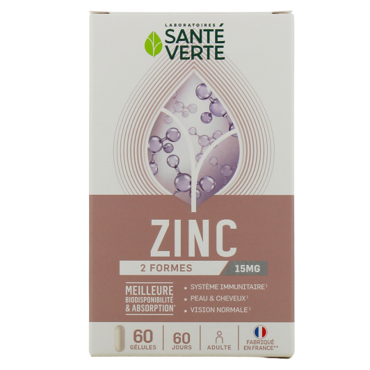Santé Verte zinc 15mg - Immunité, vision, peau et cheveux
