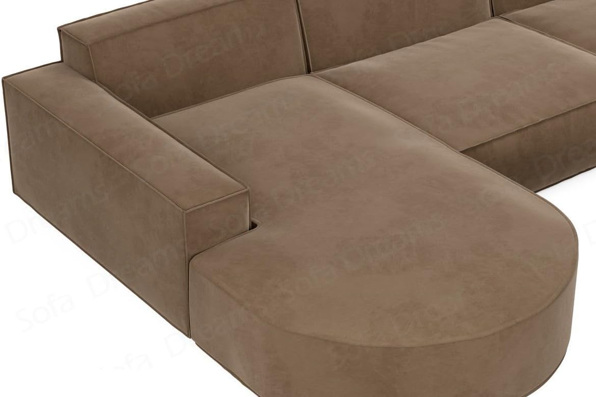 Ecksofa Alegranza Kurze L Form Designersofa Stoffsofa in Samt Sofa in Stoff (Hellbraun, Ottomane Links)