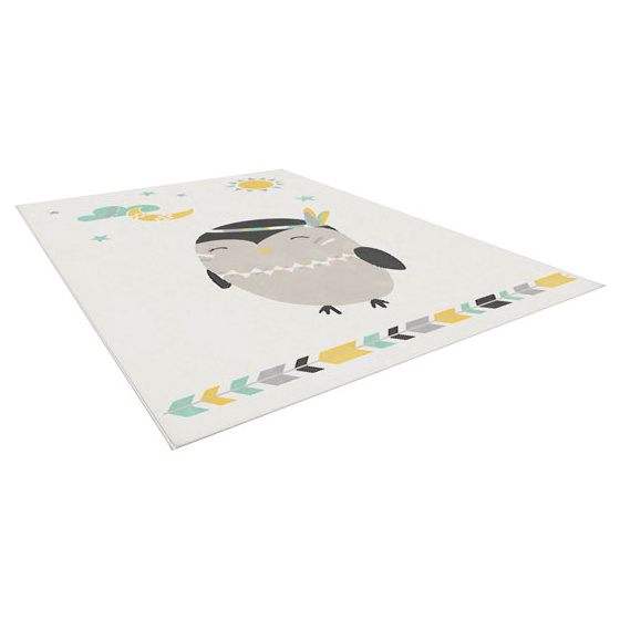Tapis chambre d'enfant - chouette arya - crème et motifs colorés - 80 x 150 cm