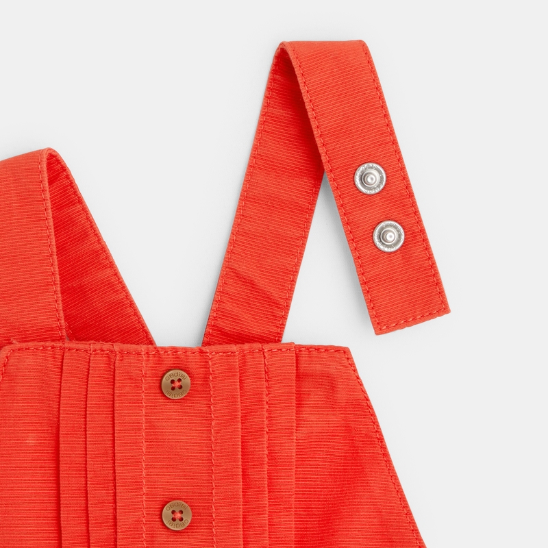 Salopette short coton fantaisie rouge bébé fille