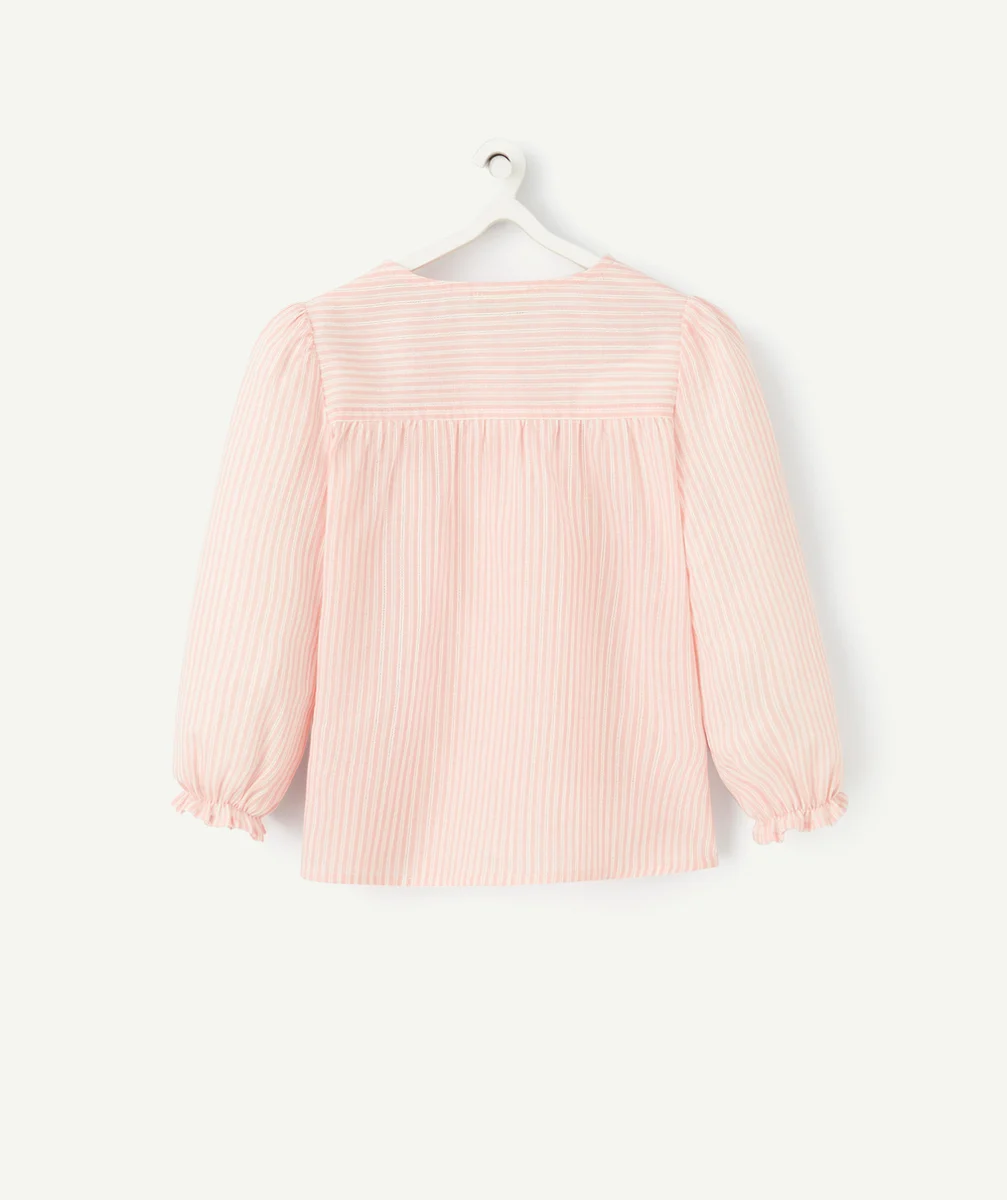 BLOUSE BÉBÉ FILLE ROSE RAYÉE ET DÉTAILS AJOURÉS