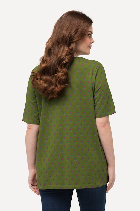 Trachten-Shirt, A-Linie, V-Ausschnitt, Zierfalten, Halbarm