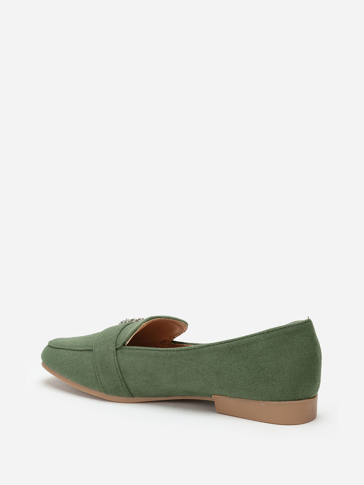 Mocassins en suédine avec boucle à strass- Vert