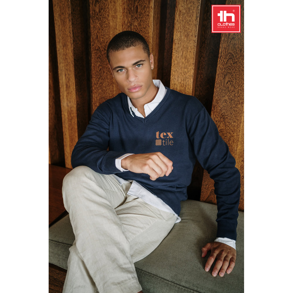 TH Clothes 30149 - Pull col V pour homme en coton et polyamide