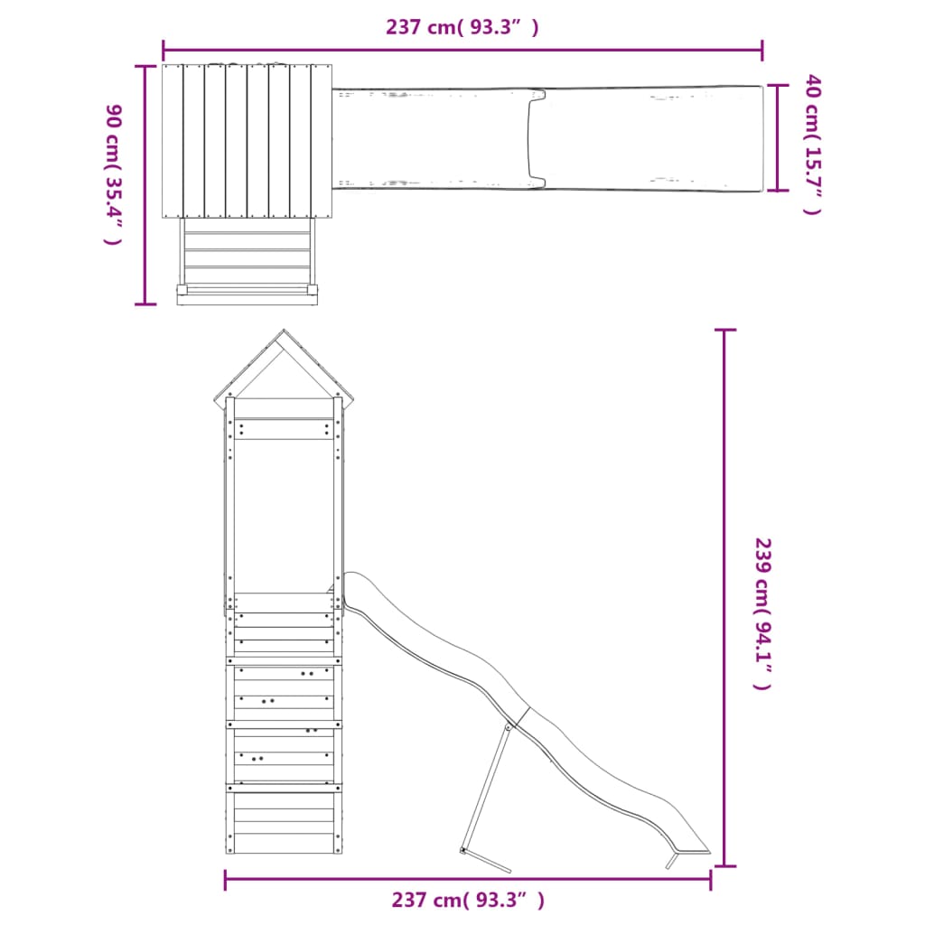 Aire de jeux d'extérieur balançoires toboggan portiques robuste jeux jardin 237 x 90 x 239 cm bois de pin imprégné