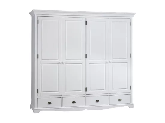 Armoire Penderie Blanche 4 Portes 4 Tiroirs 4 Etagères L 212 H 195 P 54 cm