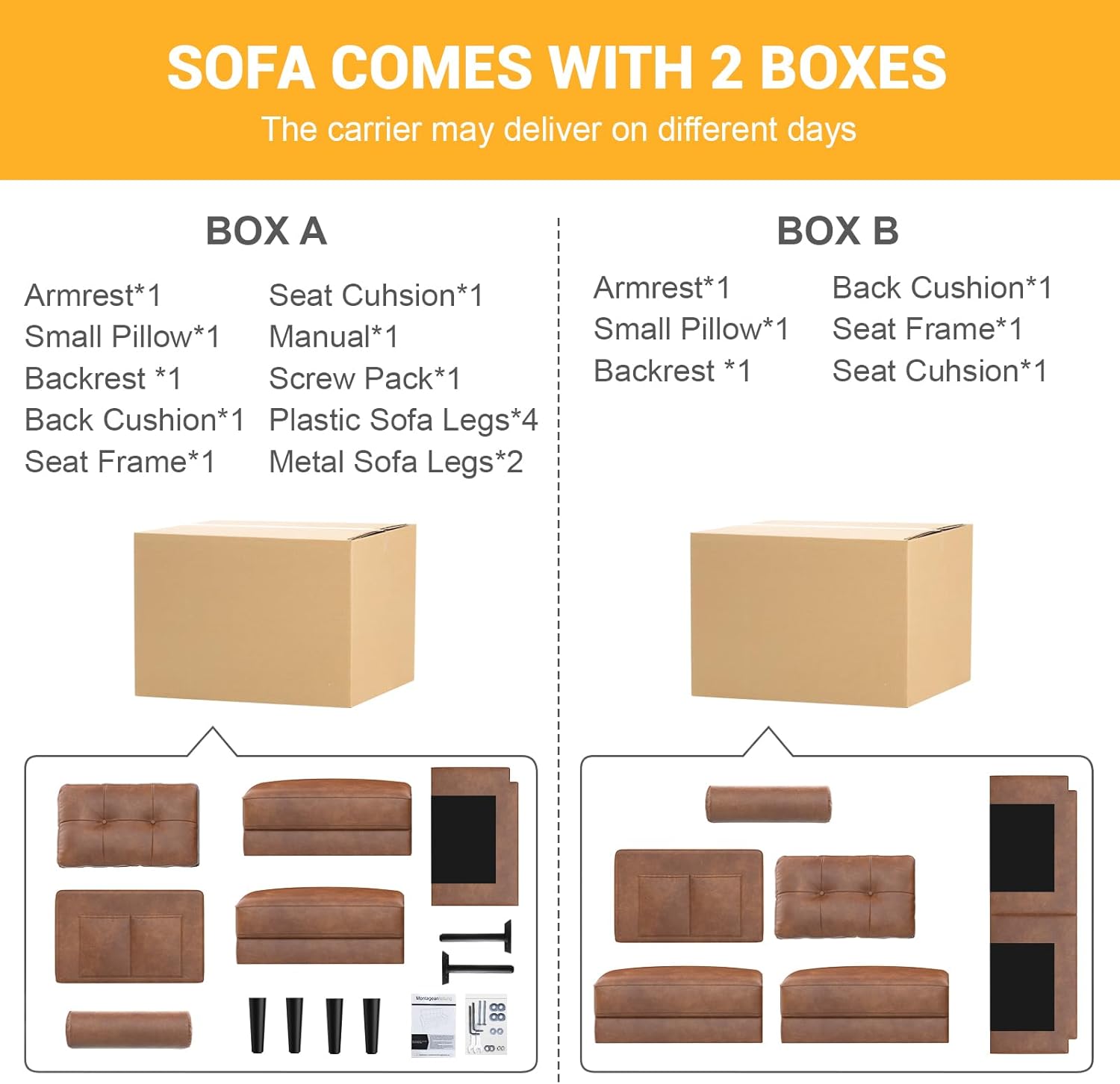 2-Sitzer-Sofa Modern Dick Gepolstert 2 Kissen Komfortables Leder Sofa mit 2 Staufächern für Wohnzimmer Schlafzimmer Büro Einfach zu montieren Klein
