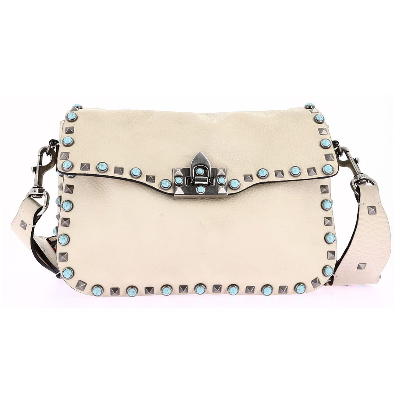 Valentino Sac bandoulière en Cuir Guitar Rockstudi beige - Très bon état - Longueur 25.5 cm