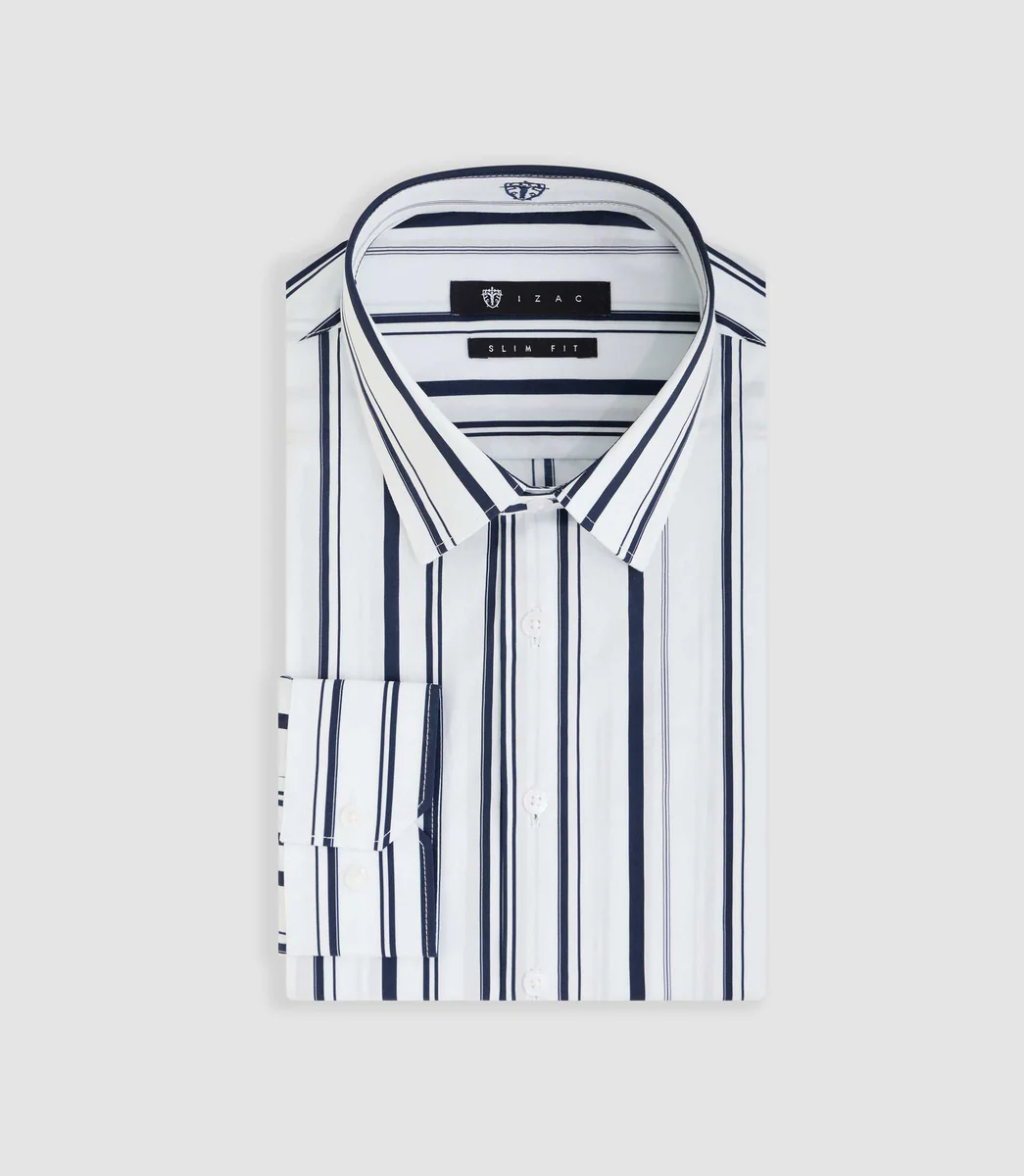 Chemise à rayures blanche et marine 