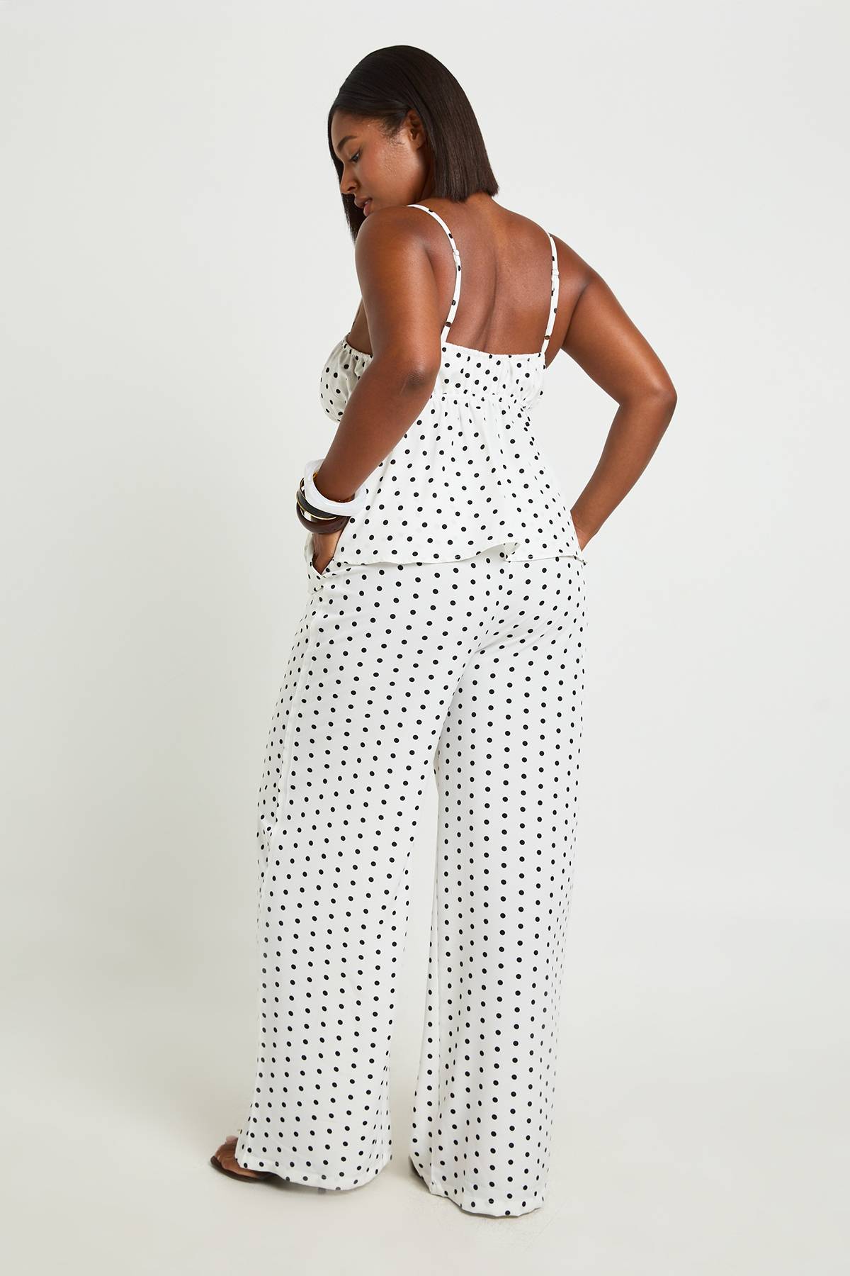 boohoo Pantalon Grande Taille À Jambes Larges À Pois