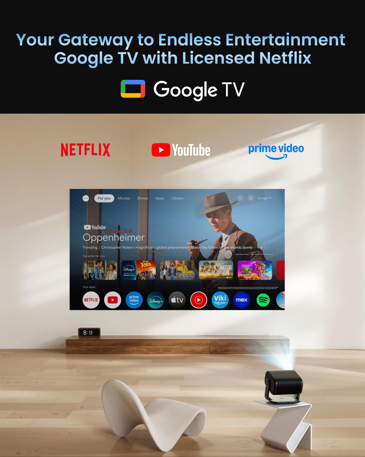Dangbei MP1 Max, Vidéoprojecteur 4K, 3100 Lumens ISO,110% BT.2020, HDR10+, 3D, Dolby Audio, 300