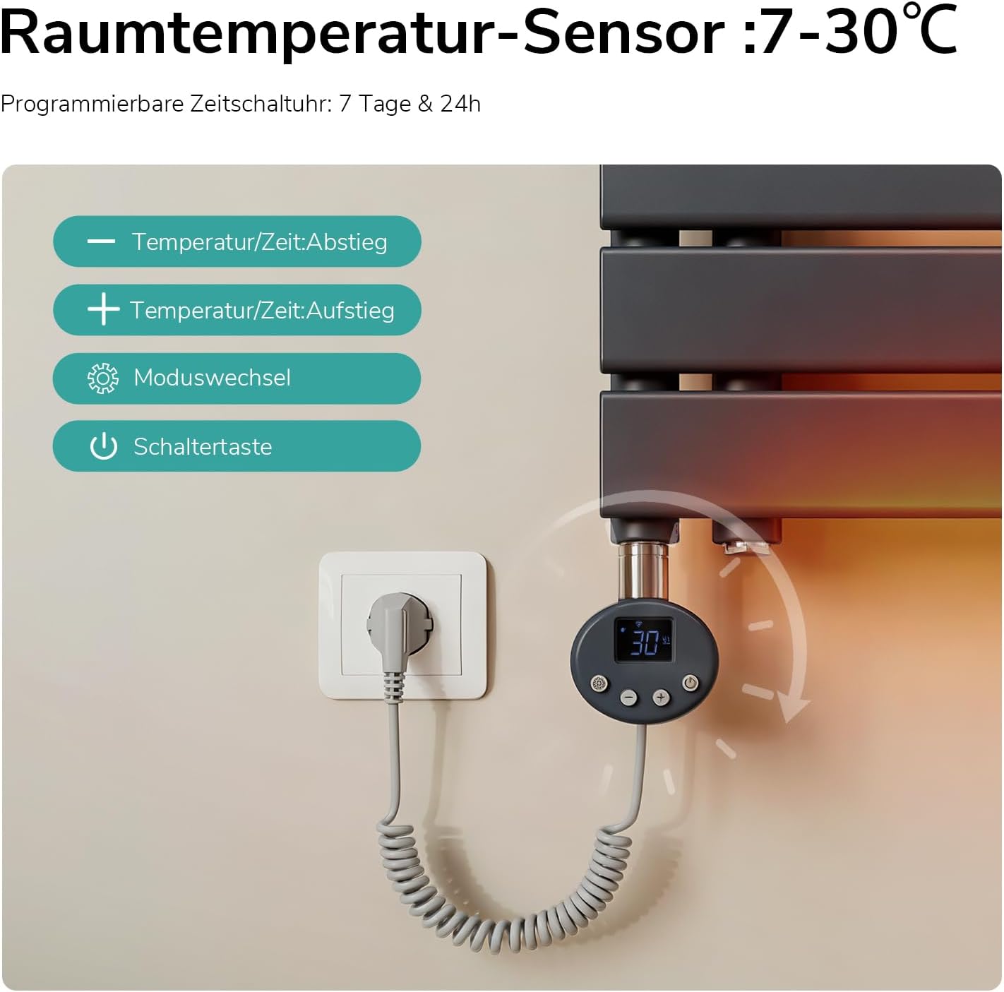 EMKE WiFi Badheizkörper Elektrisch 1320x600 mm - Flach Handtuchheizkörper Elektrisch, Elektrischer Handtuchwärmer Handtuchtrockner Handtuch Heizkörper Bad mit Thermostat und Heizstab - 800W, Anthrazit