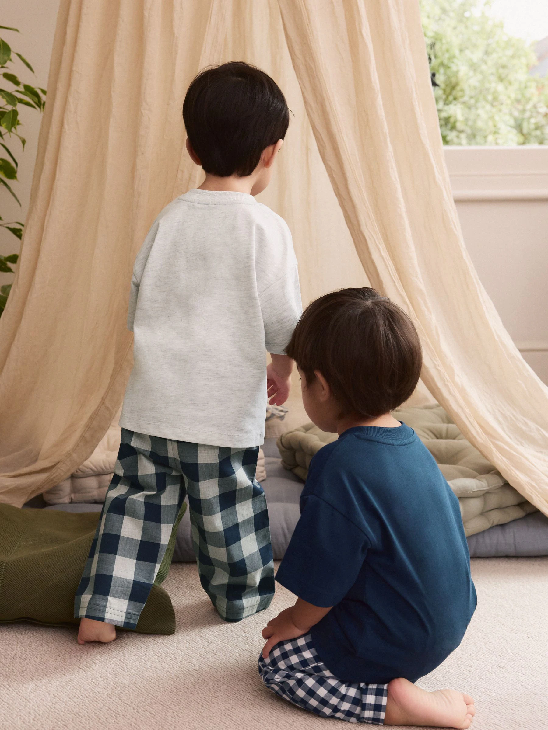 Blauw/wit - Korte mouwen lange pyjama's 2 verpakking (9mnd-12jr)
